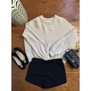 ATHLETA Lucca Cashmere Wool Sweater Size L Oatmeal Poof Sleeve